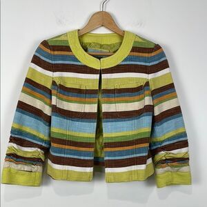 Anthracite Women's Small Blazer 3/4 Sleeve Cotton Jacket Striped Green Lined
